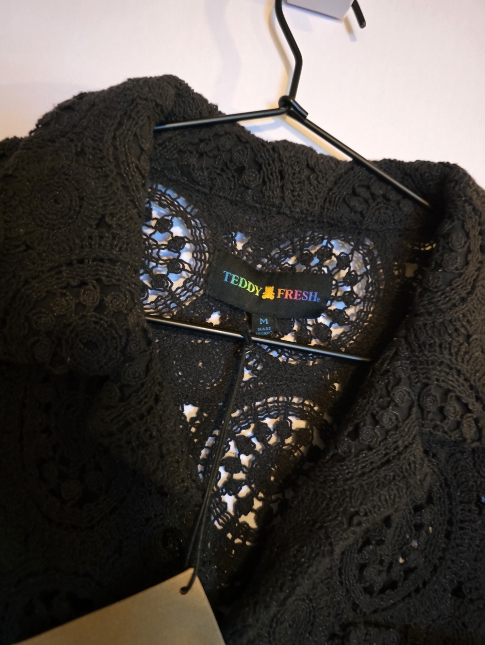 Teddy Fresh Ombre Crochet Knit Shirr Black Brown Size L NWT - Picture 4 of 6